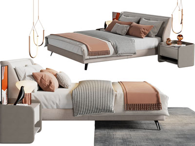 现代双人床、床头柜