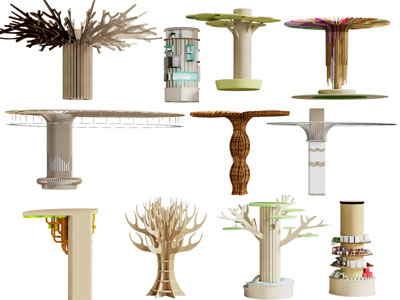 现代图书馆装饰柱子、书柜