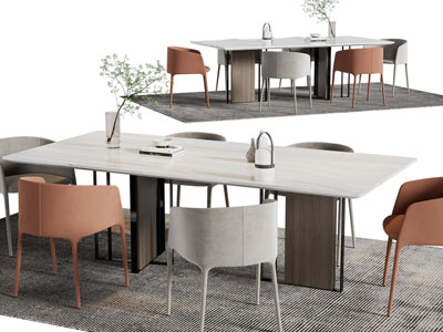 现代长方形餐桌椅组合