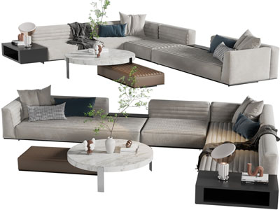 现代转角多人沙发、茶几组合