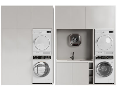 现代洗衣机、烘干机收纳柜