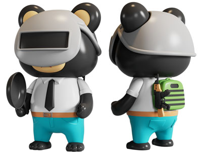 现代戴着面具的玩具小熊