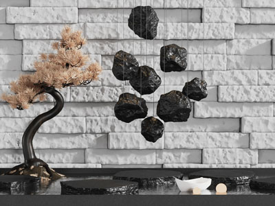 现代松树、水池景观园艺小品