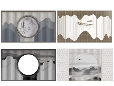 新中式装饰山水的背景墙3d模型 新中式装饰山水的背景墙