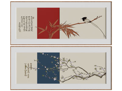新中式长方形花鸟装饰挂画
