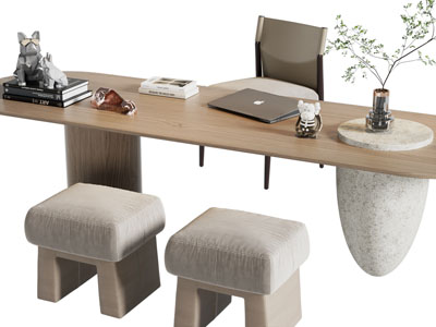 侘寂风书桌椅组合