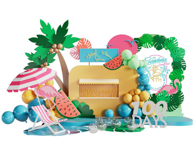 现代气球、火烈鸟美陈