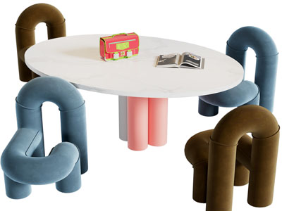 现代椭圆形儿童桌椅组合