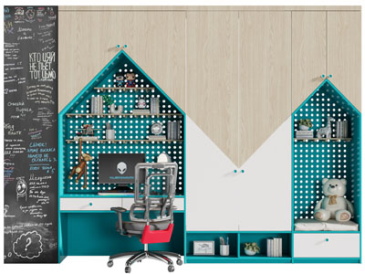 现代儿童带黑板柜门的组合衣柜3d模型 现代儿童带黑板柜门的组合衣柜