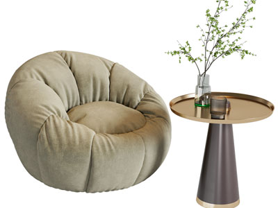 现代单人沙发、边几3d模型 现代单人沙发、边几