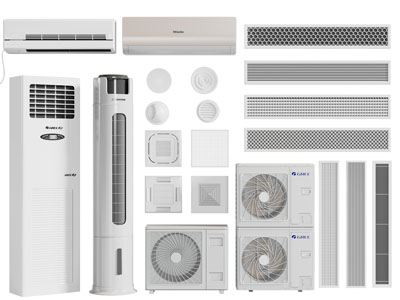 现代柜体、柱形空调、外机出风口