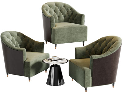 新古典单人沙发、边几3d模型 新古典单人沙发、边几