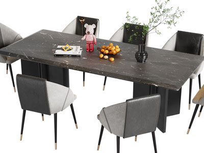 现代长方形大理石餐桌椅组合