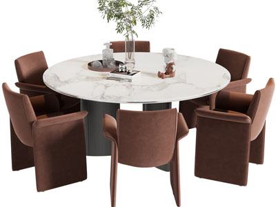 现代圆形大理石餐桌椅组合