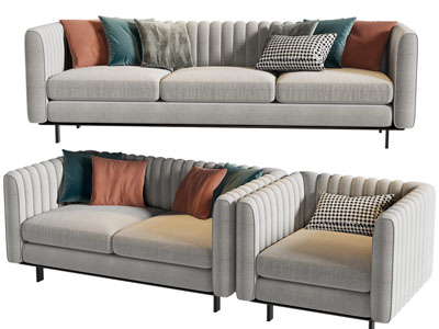 现代布艺多人沙发
