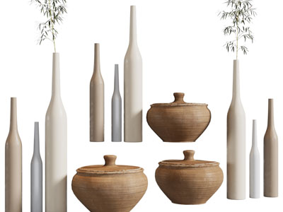 侘寂风陶艺花瓶花卉