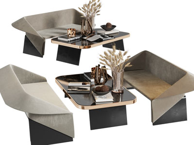 现代双人沙发、茶几组合