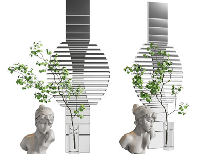 现代雕塑、花瓶花卉摆件组合