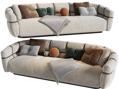 现代布艺多人沙发