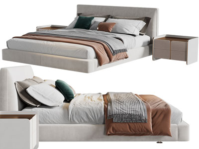 现代双人床、床头柜
