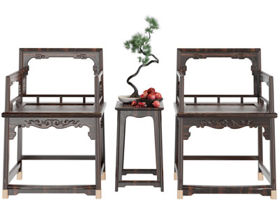 新中式实木扶手椅子、边几