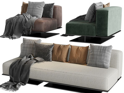 现代布艺无扶手多人、单人沙发组合