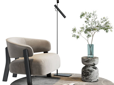 现代单人沙发、边几、落地灯3d模型 现代单人沙发、边几、落地灯