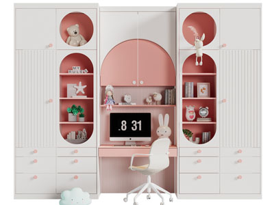 现代带书桌的装饰衣柜3d模型 现代带书桌的装饰衣柜