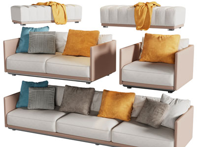 现代多人、双人、单人沙发和沙发凳组合