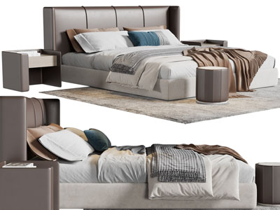 现代双人床、床头柜