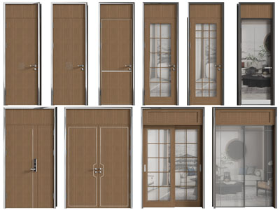 新中式单扇、双扇平开门、推拉门