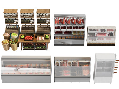 现代货架、生鲜肉类保鲜柜、展示柜3d模型 现代货架、生鲜肉类保鲜柜、展示柜