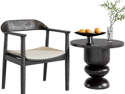 现代扶手椅子、休闲椅子、边几