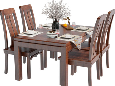 新中式实木长方形餐桌椅组合