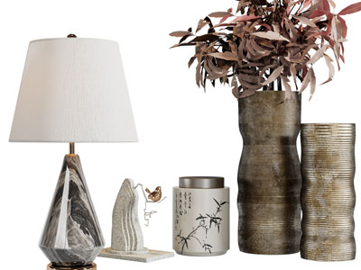 新中式台灯、花瓶花卉摆件组合