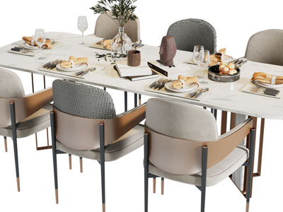 现代长方形大理石餐桌椅组合