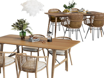 北欧实木长方形餐桌椅组合