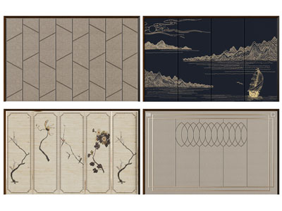 新中式背景墙3d模型 新中式背景墙