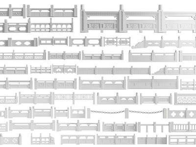 新中式石雕栏杆、护栏、围栏3d模型 新中式石雕栏杆、护栏、围栏