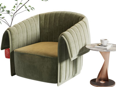 现代单人沙发、边几3d模型 现代单人沙发、边几