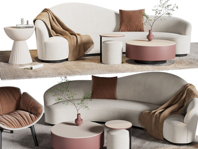 现代弧形多人沙发、茶几组合