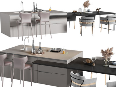 现代水吧台餐桌椅组合