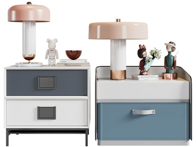 现代床头柜、床头灯