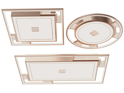 新中式方形、圆形吸顶灯3d模型 新中式方形、圆形吸顶灯