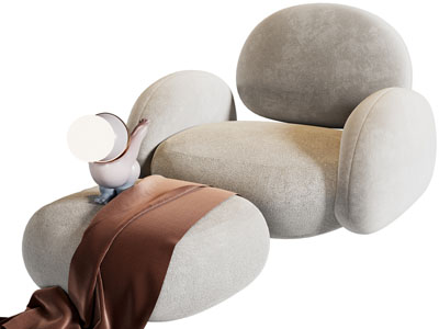 侘寂风休闲沙发椅、脚踏3d模型 侘寂风休闲沙发椅、脚踏