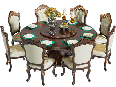 欧式圆形实木餐桌椅组合