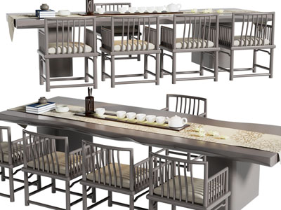 新中式实木长方形茶桌椅组合