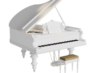 欧式白色三角钢琴、琴凳