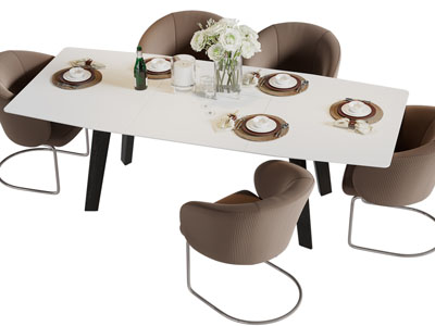 现代长方形餐桌椅组合