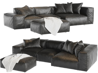 现代多人沙发、脚踏